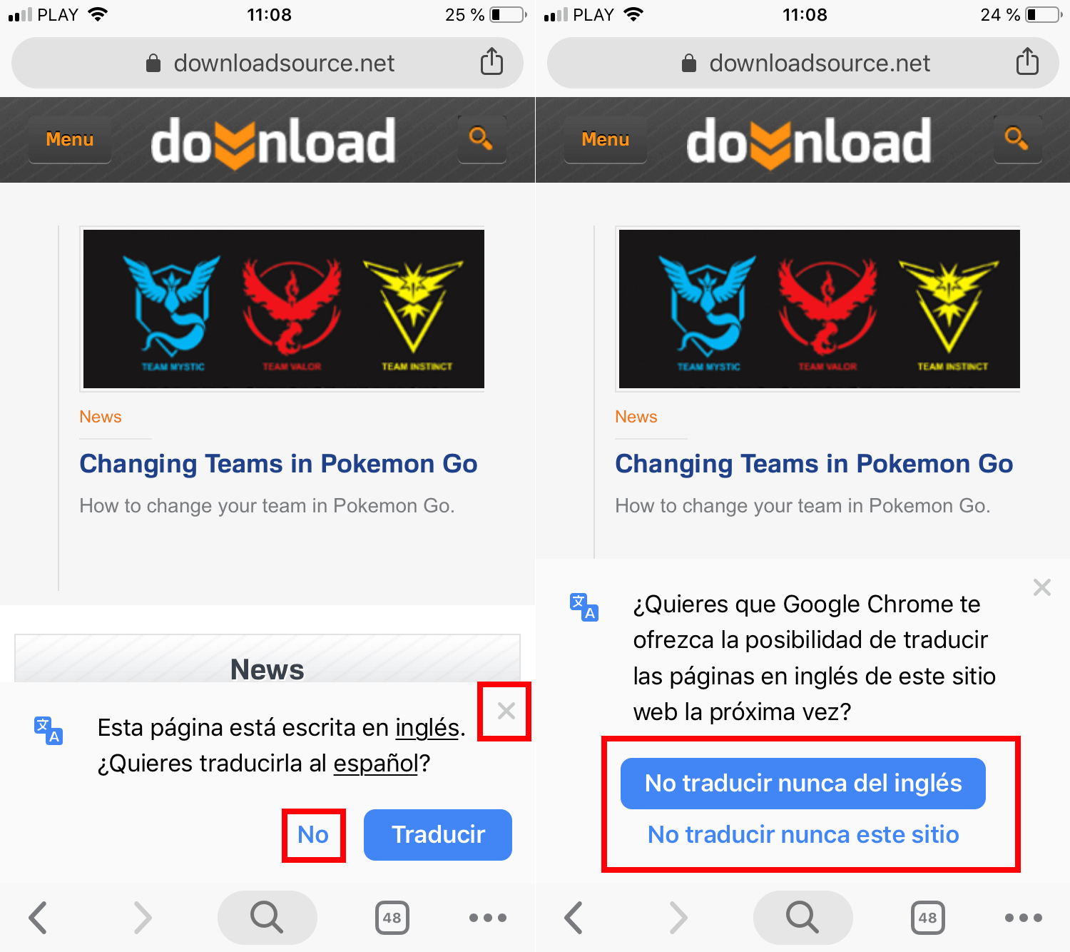 disable website translation messages in Chrome for iPhone or Android
