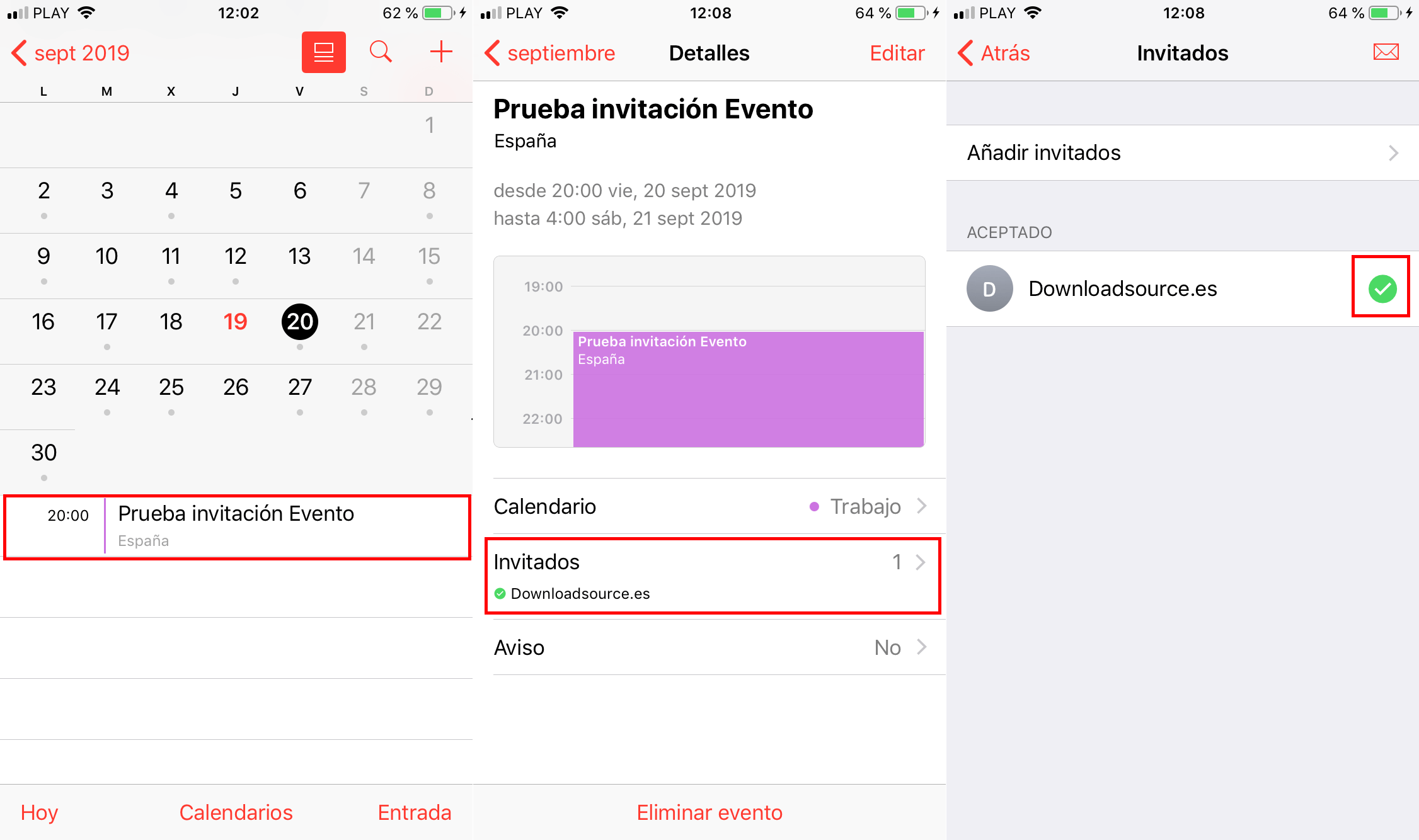 send invitations with confirmation option to an event created from the iPhone Calendar
