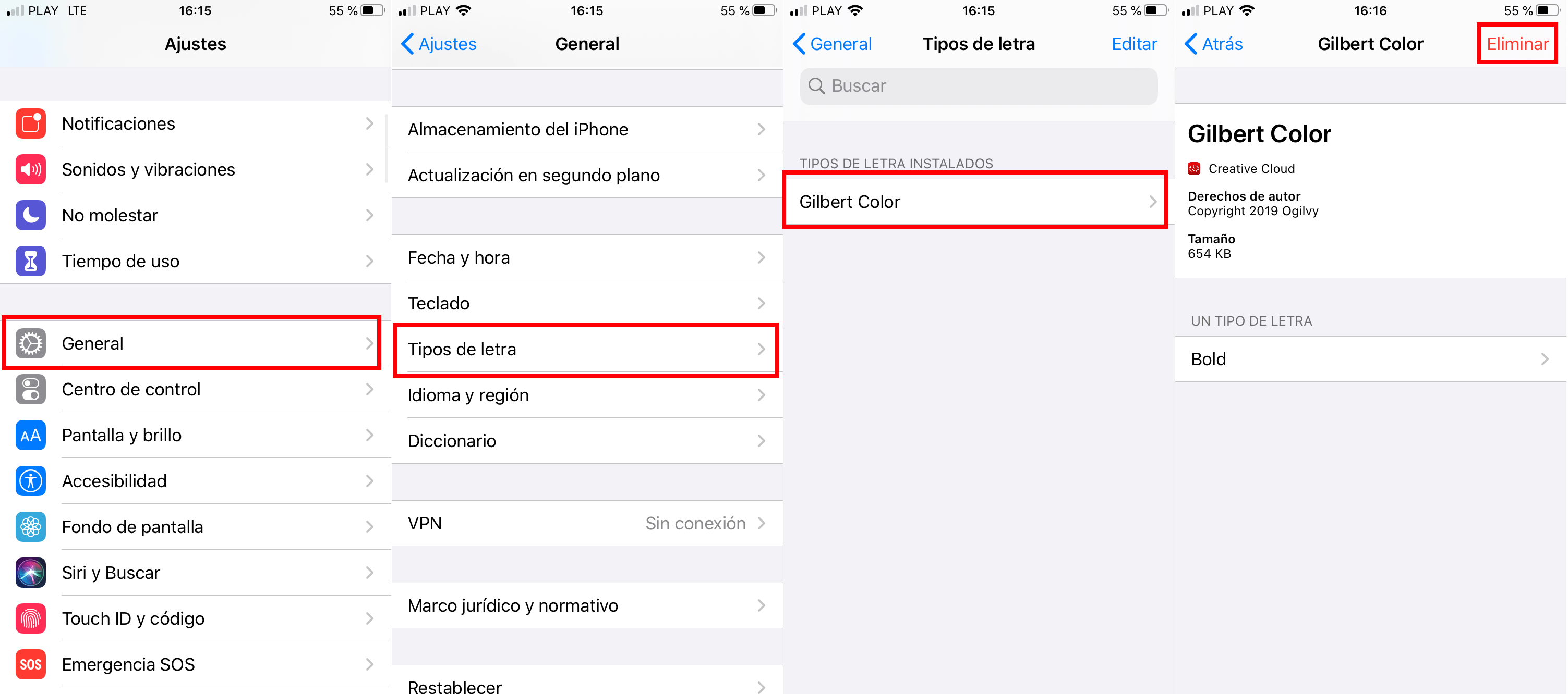 how to remove fonts installed on iPhone