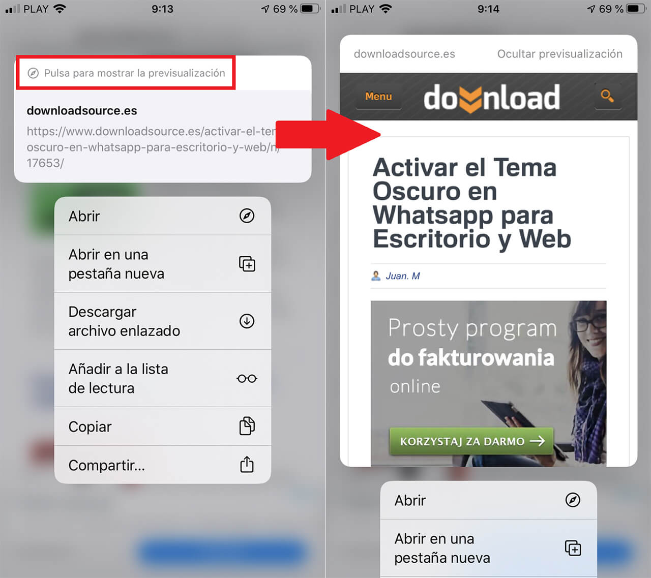disable link preview in iPhone or iPad Safari browser