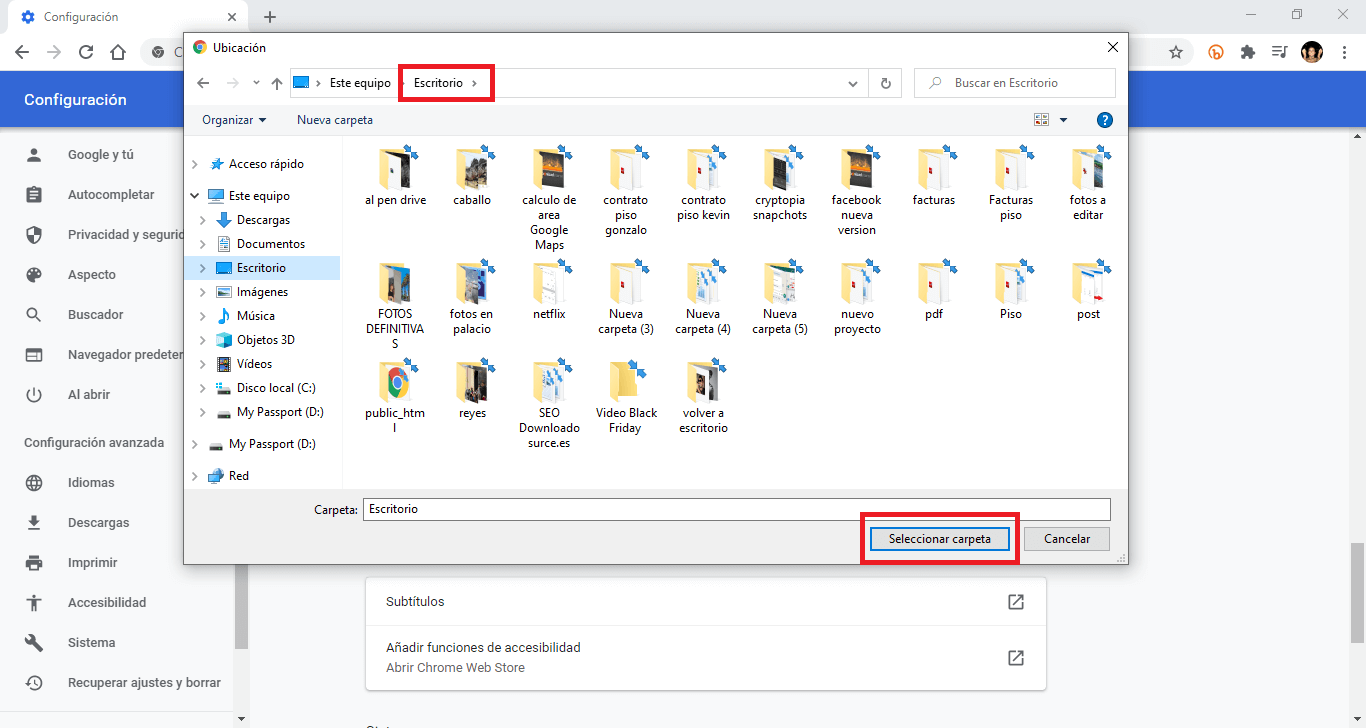 change the folder in which a file is downloaded in google chrome