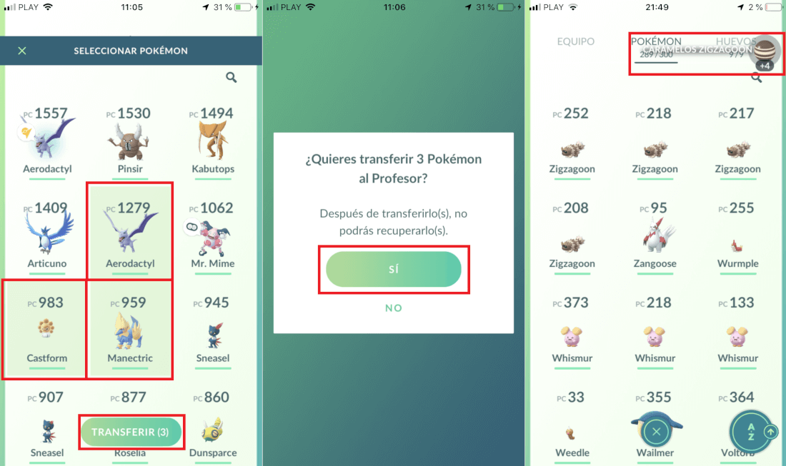 how to select and transfer several pokemon at once in pokemon go