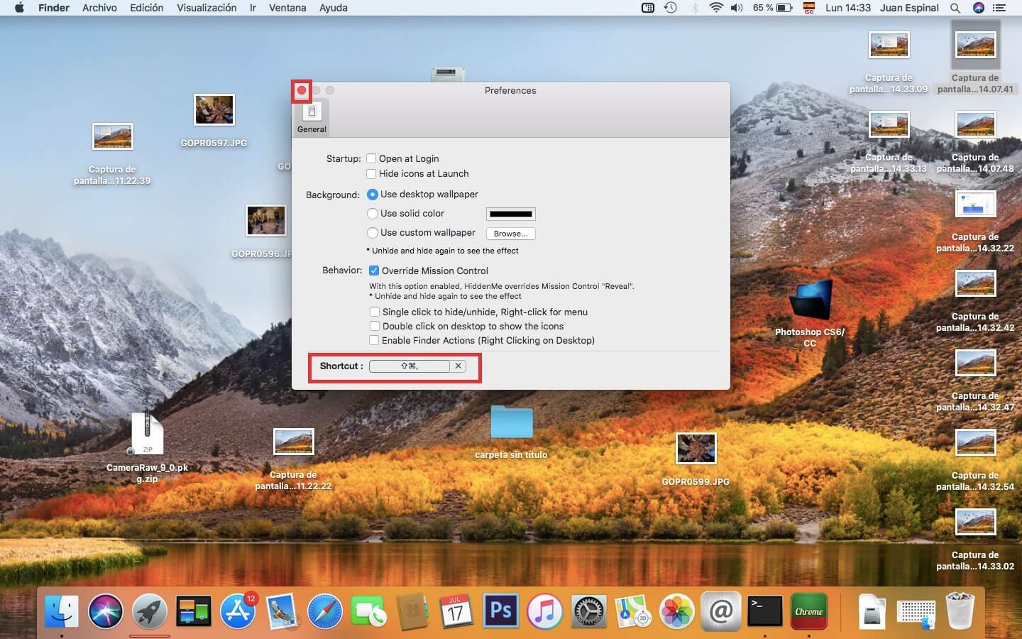 hide all mac os desktop icons with a shortcut