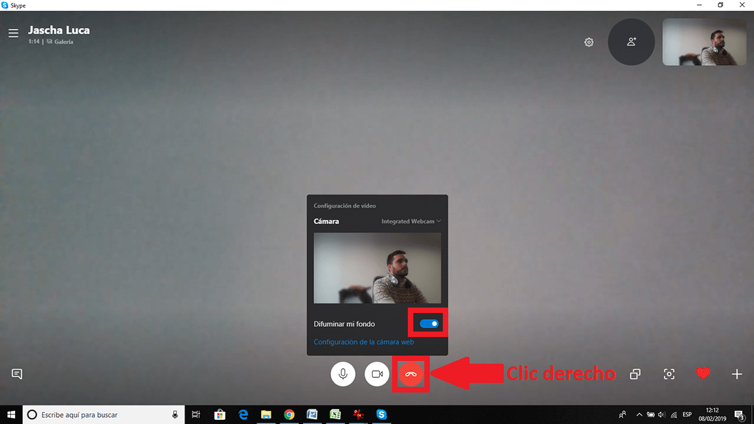 blur the background of a Skype video call