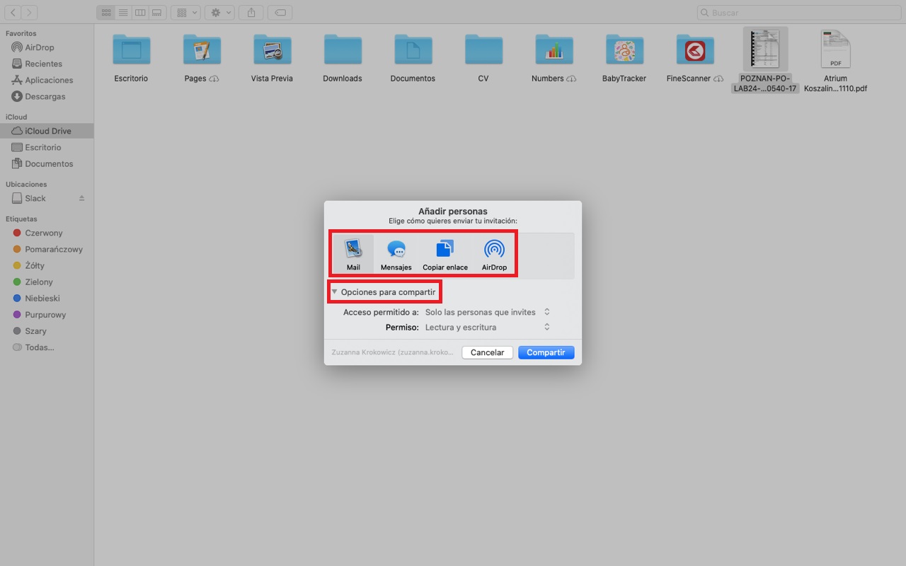 Mac OSx allows file sharing via icloud drive with option to edit