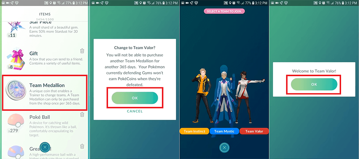 change teams in Pokemon go without coins