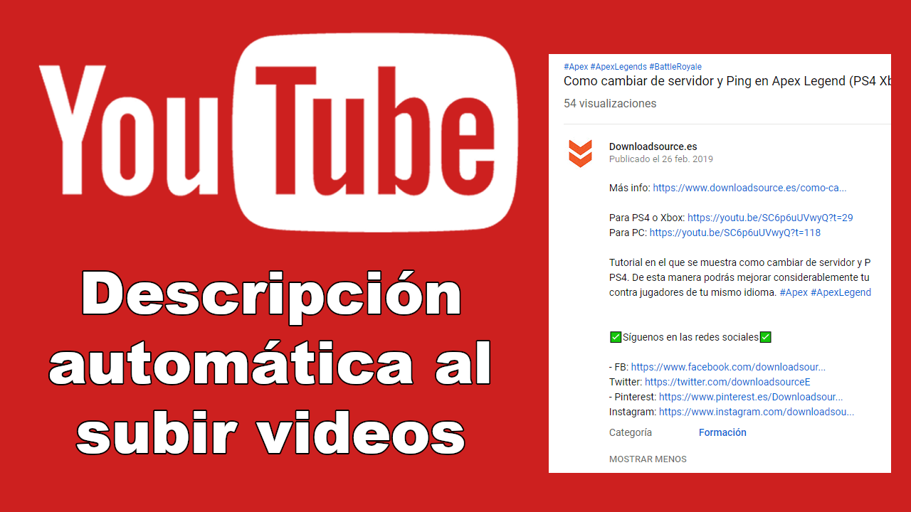automatic description when uploading videos on Youtube