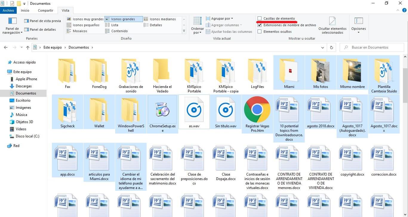 I don't want the boxes above the file icons to show when I select them in Windows 10 explorer
