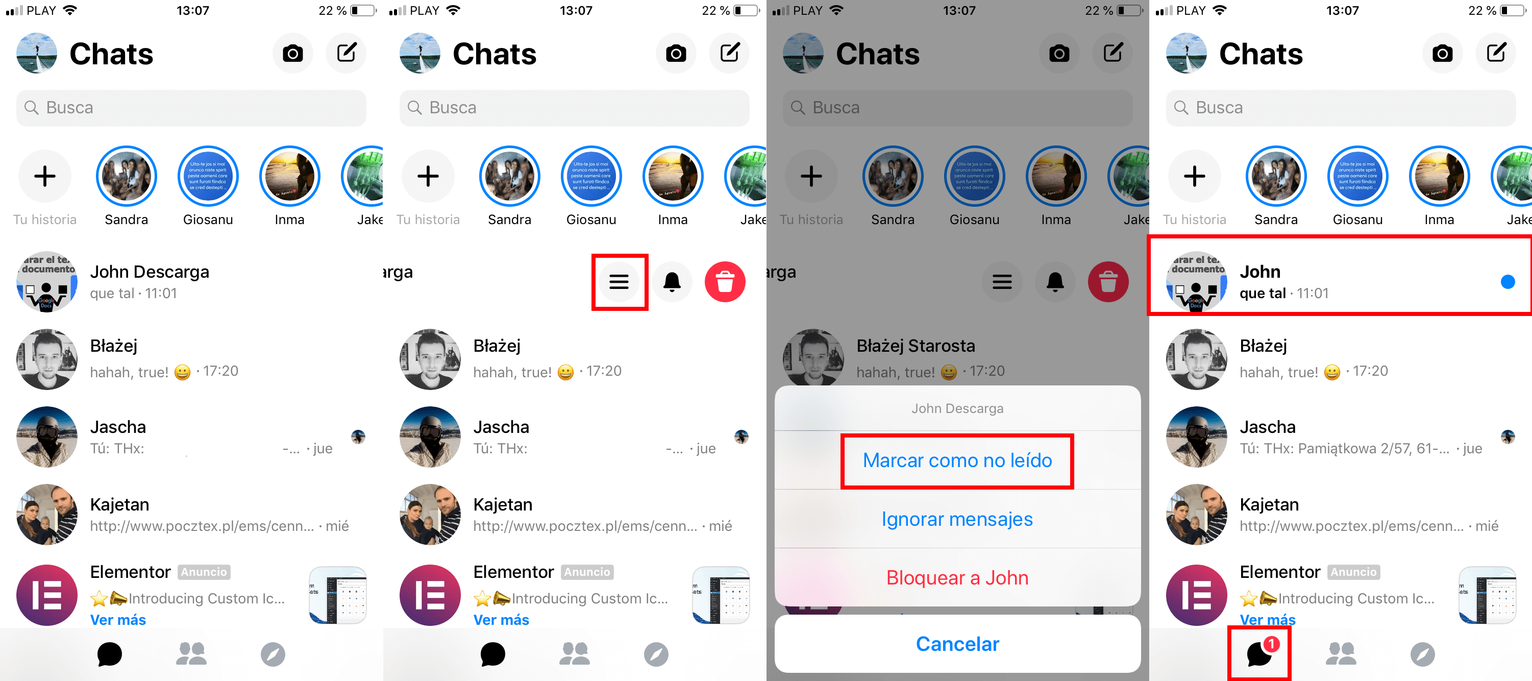 Facebook Messenger allows you to mark chats and messages as Unread