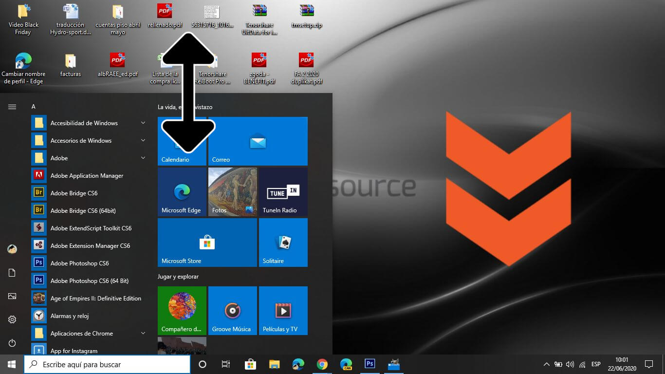 how to change the height of the Windows 10 start menu
