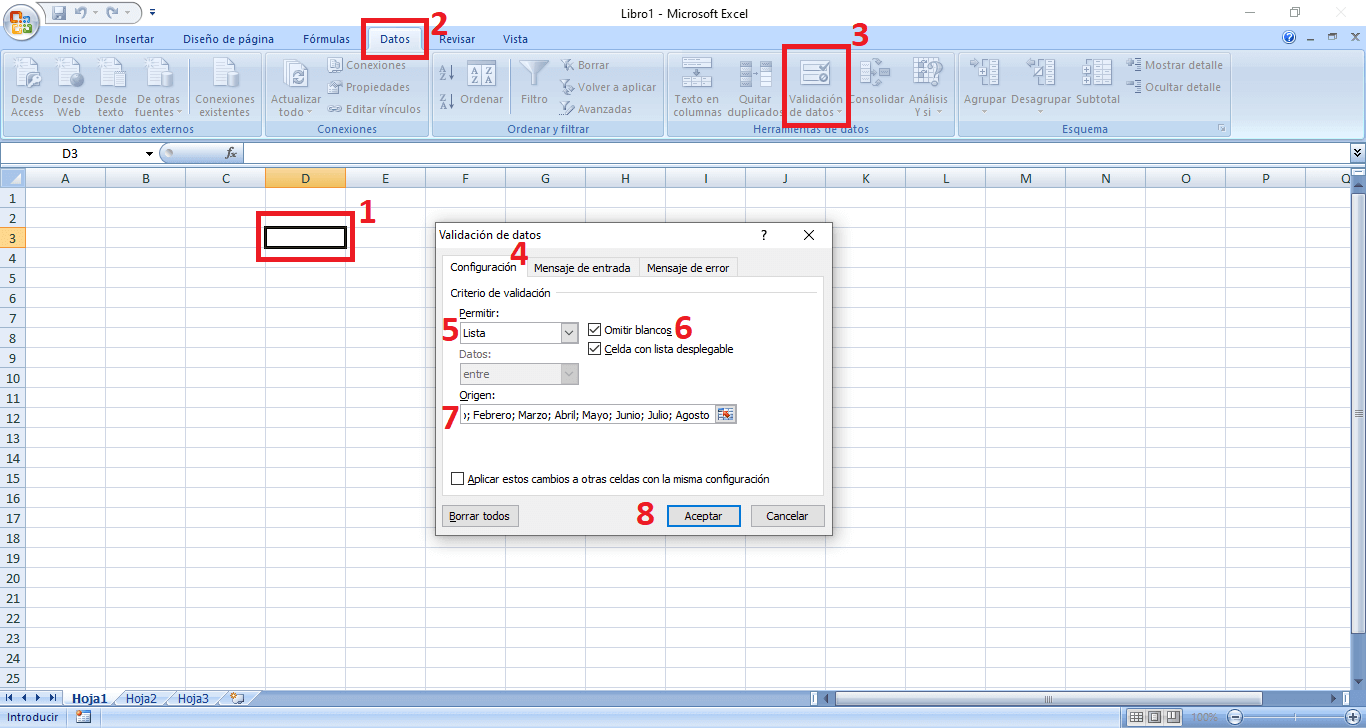 how to create option lists in excel manually