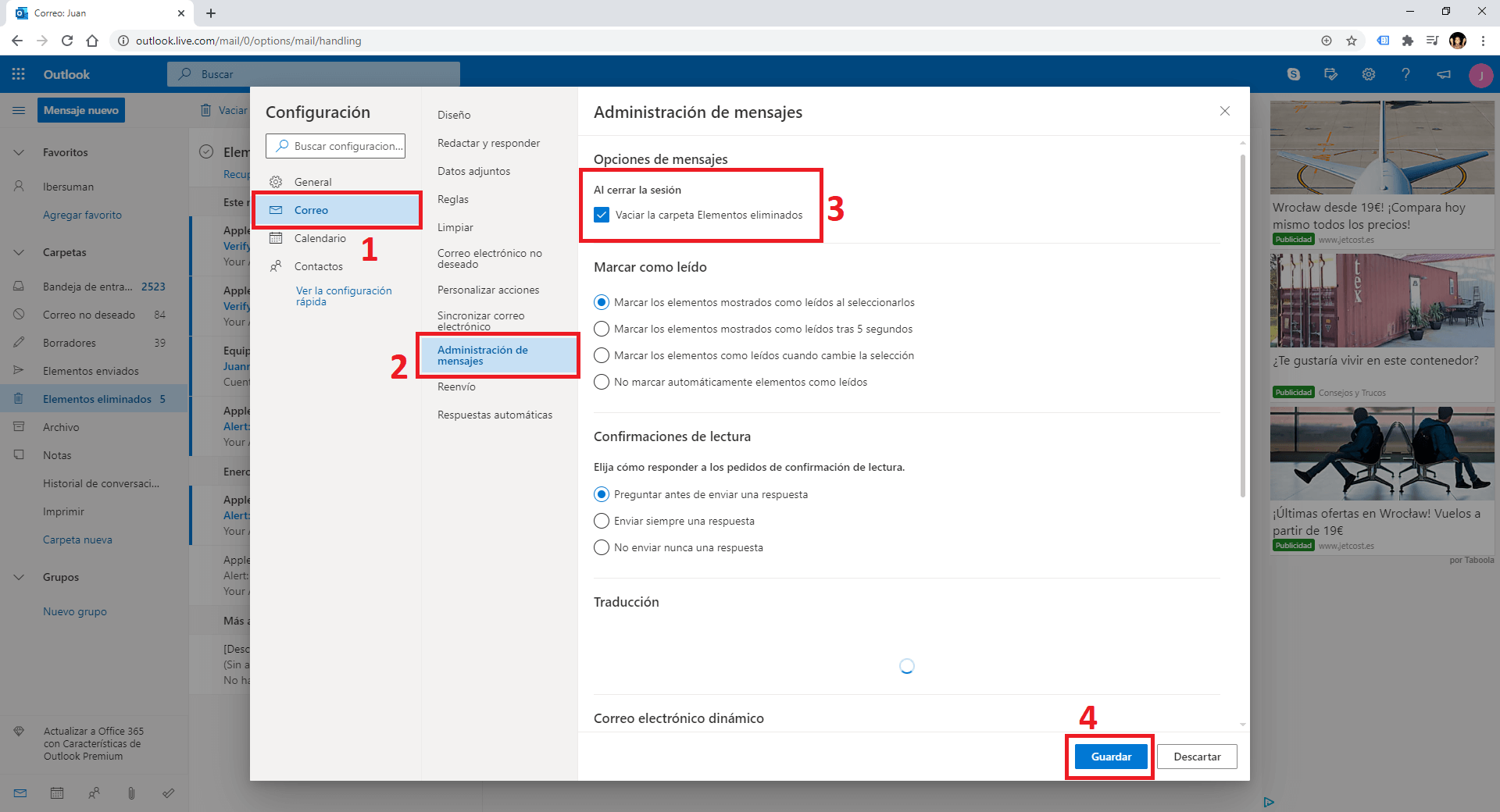 automatically delete emails from the Deleted Items folder when you log out of Outlook